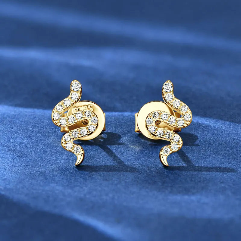 Lnngy Certified 925 Sterling Silver Snake Shape Stud Earrings 1.1MM*1.0MM*0.9MM Moissanite Earring for Women Daily Jewelry Gift
