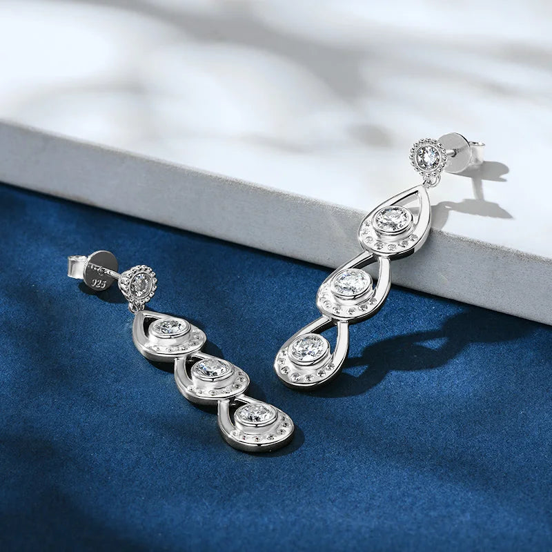 Lnngy 925 Sterling Silver 4mm&3mm Moissanite Drop Earrings For Women Girl Exquisite Tassel Chain Earring Wedding Jewelry Gift