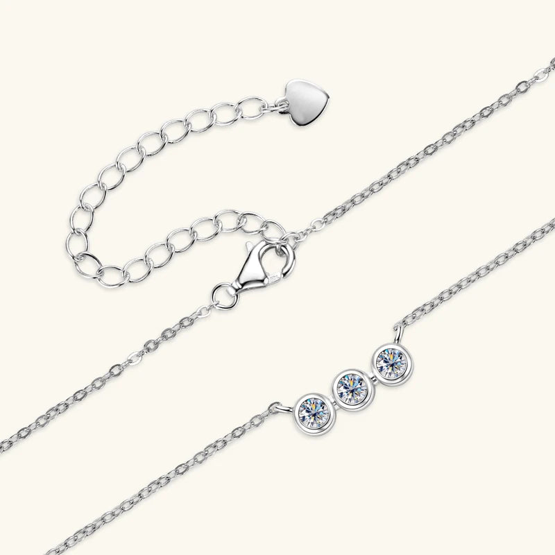 IOGOU 3mm Moissanite Jewelry Sets Real 925 Silver for Women 3 Stones Pendant Necklace Stud Earrings Set Valentine's Day Gifts