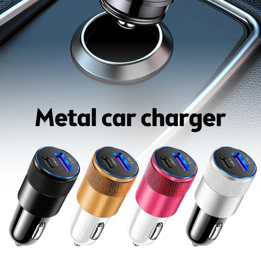 3.1A Dual USB Car Charger QC3.0 Fast Charging PD Phone Charger Auto Cigarette Lighter Adapter 12-24V For iPhone Xiaomi Huawei