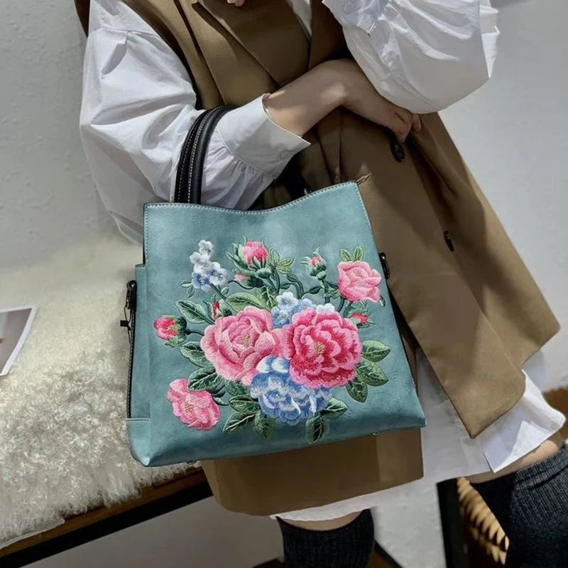 MOTAORA 2025 New Chinese Style Embroidered Women's Handbag Luxury PU Leather Shoulder Bag Embossed Crossbody Purse for Ladies