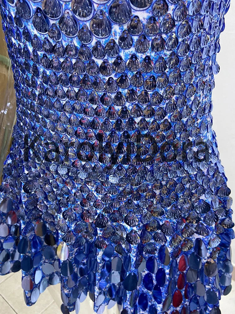 Sexy Black Shell Sequins Mini Dress Nightclub Dance High Quality Performance Clothing Bodysuit Birthday Red Dresses