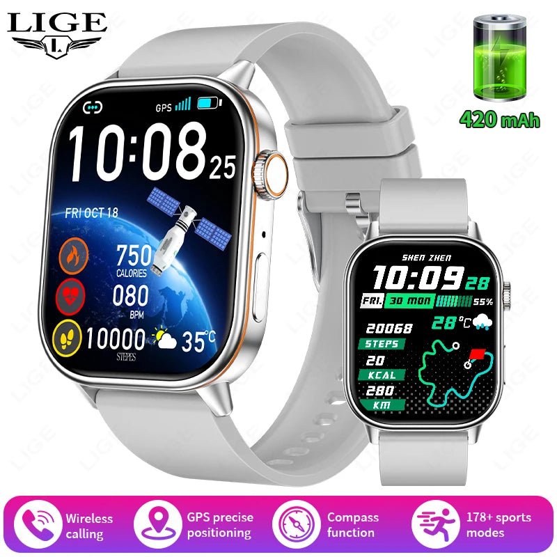 LIGE NEW GPS Smart Watch Men Compass Sports Fitness Bluetooth Call IP68 Waterproof Men Women Smartwatch For Xiaomi HUAWEI iPhone
