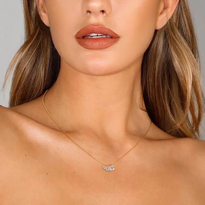 Lnngy Three Stone Moissanite Pendant Necklace Niche 925 Sterling Silver Chain Necklaces for Women collar plata 925 Jewelry Gift