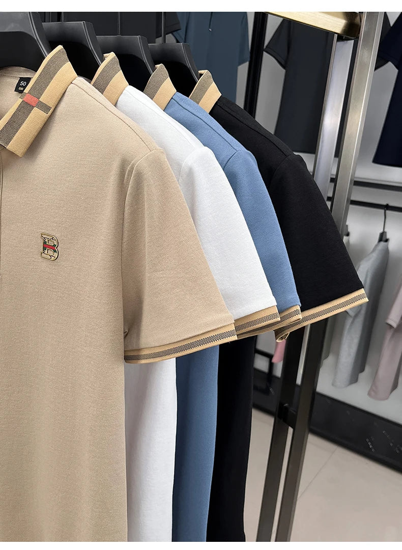 New men's fashionable short sleeved summer designer exquisite craftsmanship embroidery stand collar polo business casual T-shirt