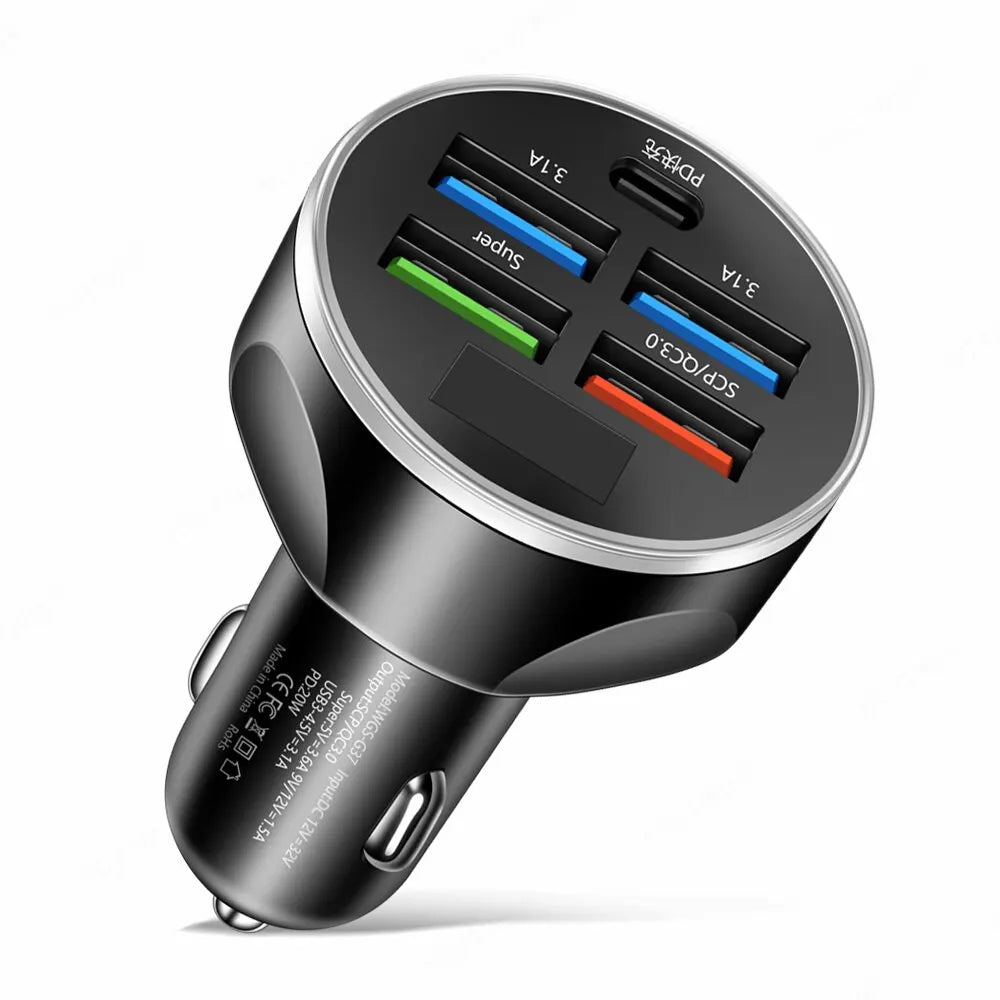 شاحن سيارة 4 منافذ USB PD 250 وات من النوع C، محول شحن سريع للهواتف المحمولة لأجهزة iPhone وSamsung وHuawei وXiaomi وQC 3.0