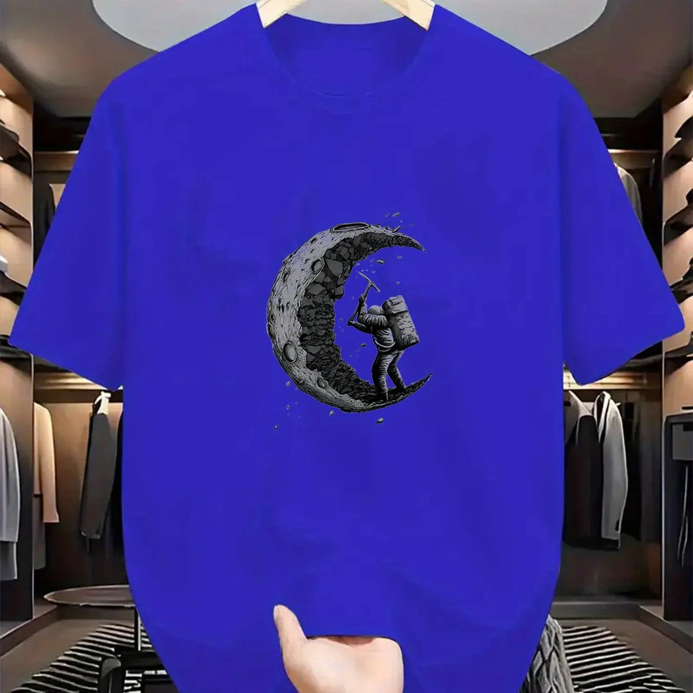 Men's summer 100% cotton π moon shaped planet astronaut π§βπ digging printed casual loose solid color multi-color optional sports round neck short sleeved T-shirt top