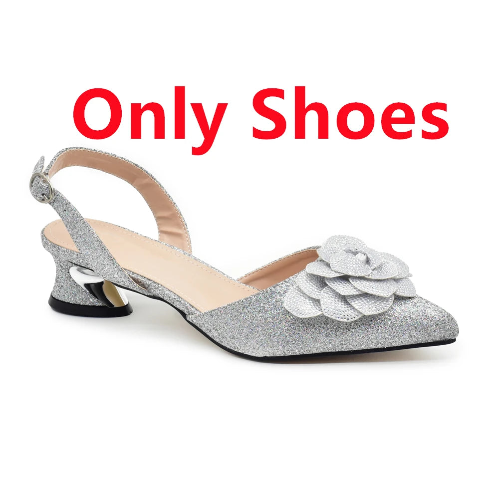 Ladies Shoe and Bag Set Latest Designers Luxury Italian Party Shoes and Bag Set for Women Rhinestone Wedding Bride Shoes Woman