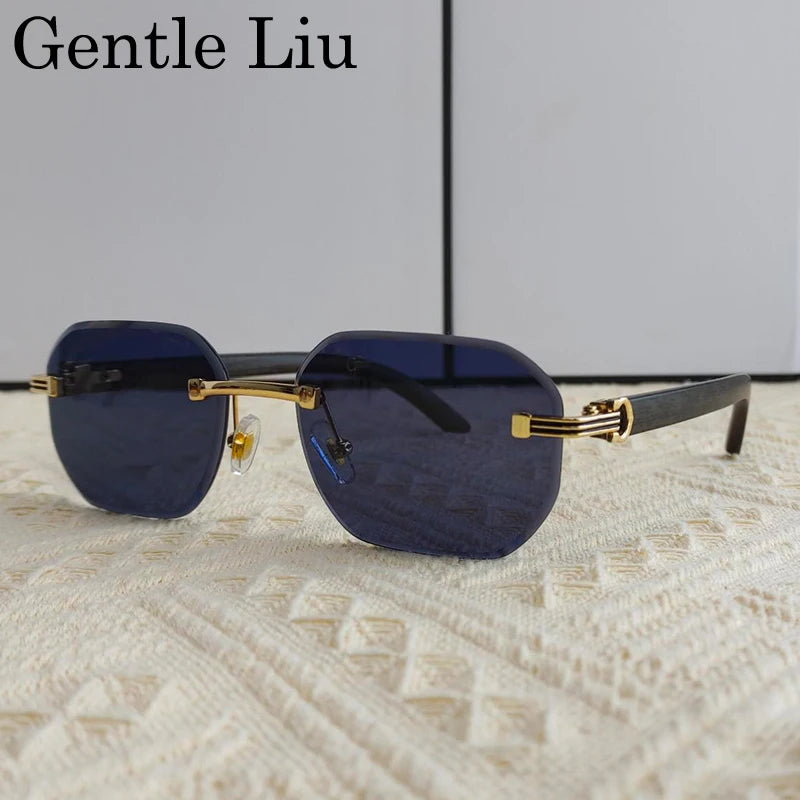 Vintage Square Rimless Sunglasses – 2025 Luxury UV400 Anti-Blue Light Eyewear for Men