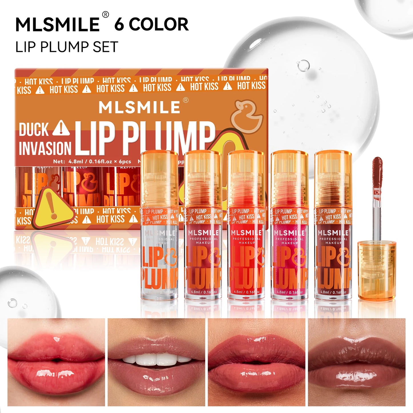 MLSMILE 6pcs/SET Lip Plump Lip Gloss Pearl Mirror Long-lasting Moisturizing Lip Balm Liquid Mouth Red Lip Glaze Lip Gloss