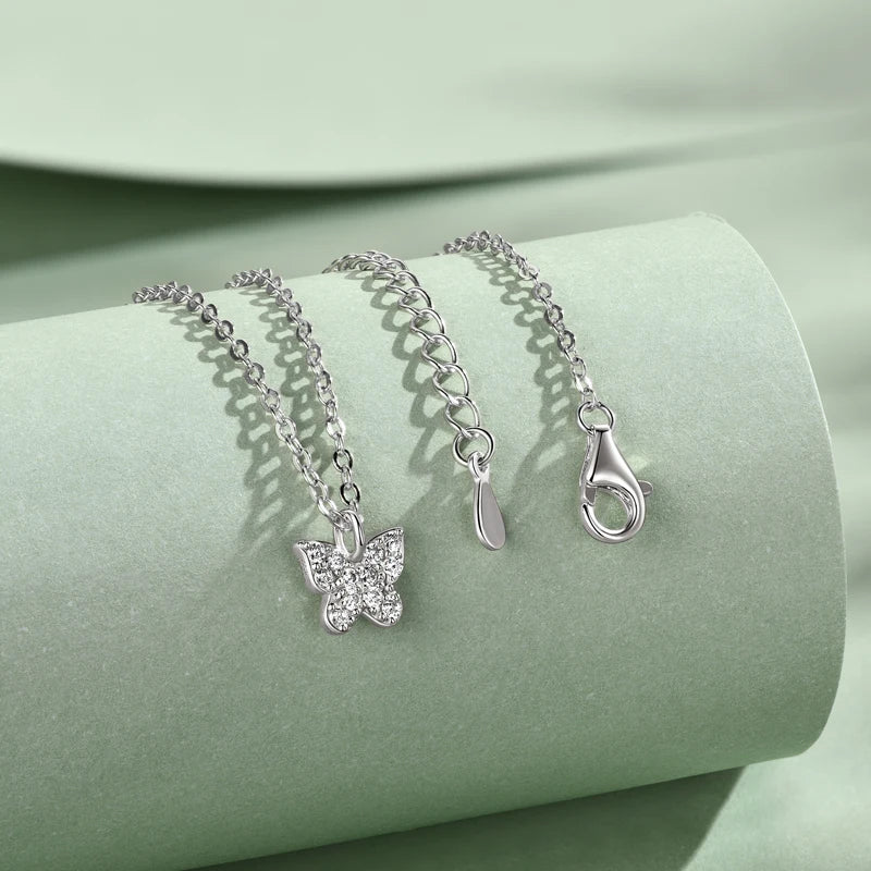 Lnngy Genuine 925 Silver Butterfly Pendant Necklaces Exquisite Moissanite Necklace Stud Earring Jewelry Set For Birthday Gift