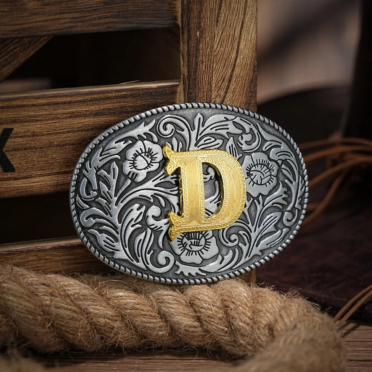 Western Belt Buckle Initial Vintage-Cowboy Rodeo Silver Large Belt Buckle for Men Women