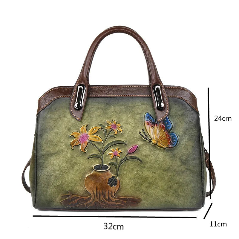 MOTAORA Vintage Women Shoulder Bags Genuine Leather Retro Ladies Handbags For Female Handmade Embossed Women's Bag 2025 Trend