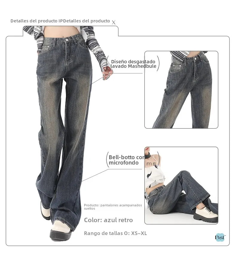 Retro Flared Jeans Women's High Waist Wide Leg Pants Slimming Hoof Pants Casual Spring Summer Denim Trousers
