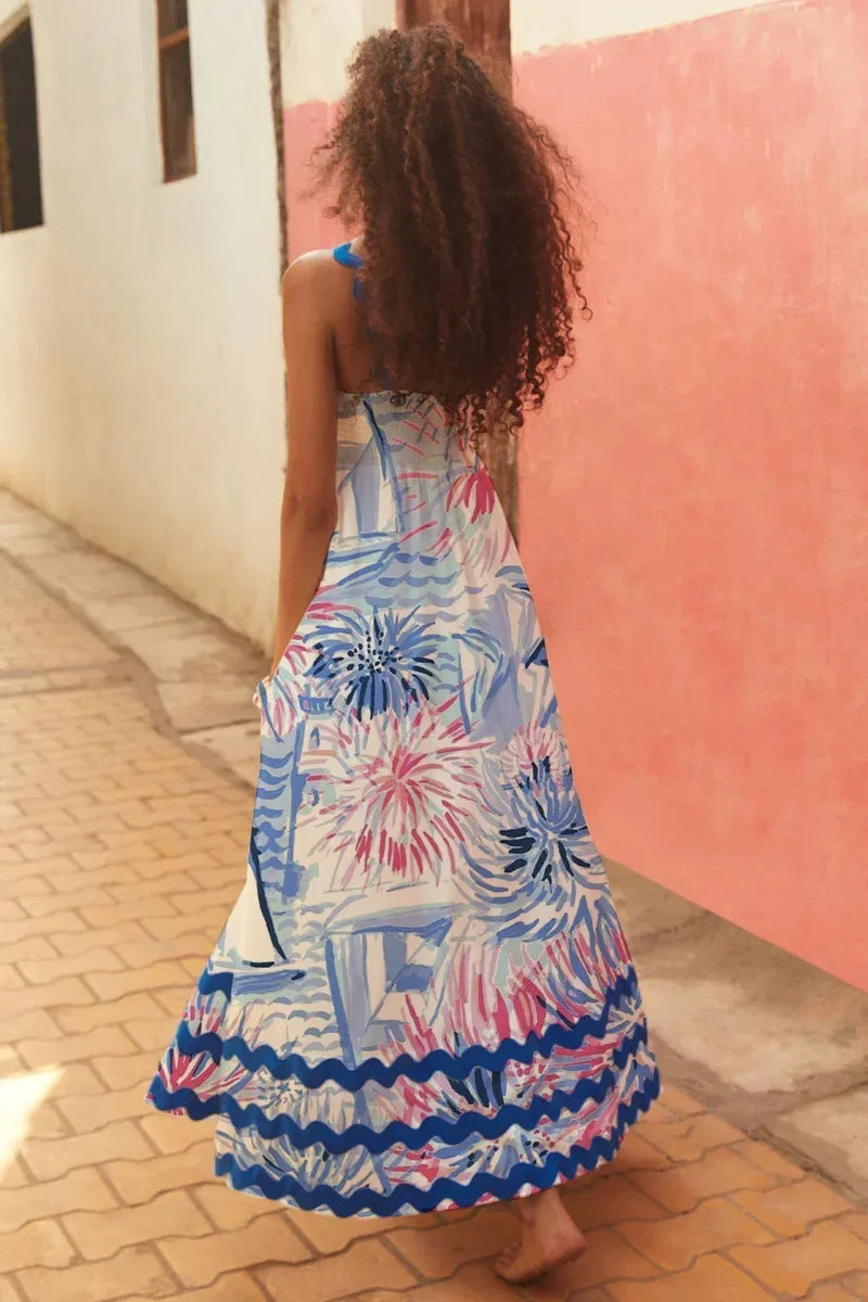 EuroWave Eleganza Dress – Summer 2025 A-Line Printed Maxi