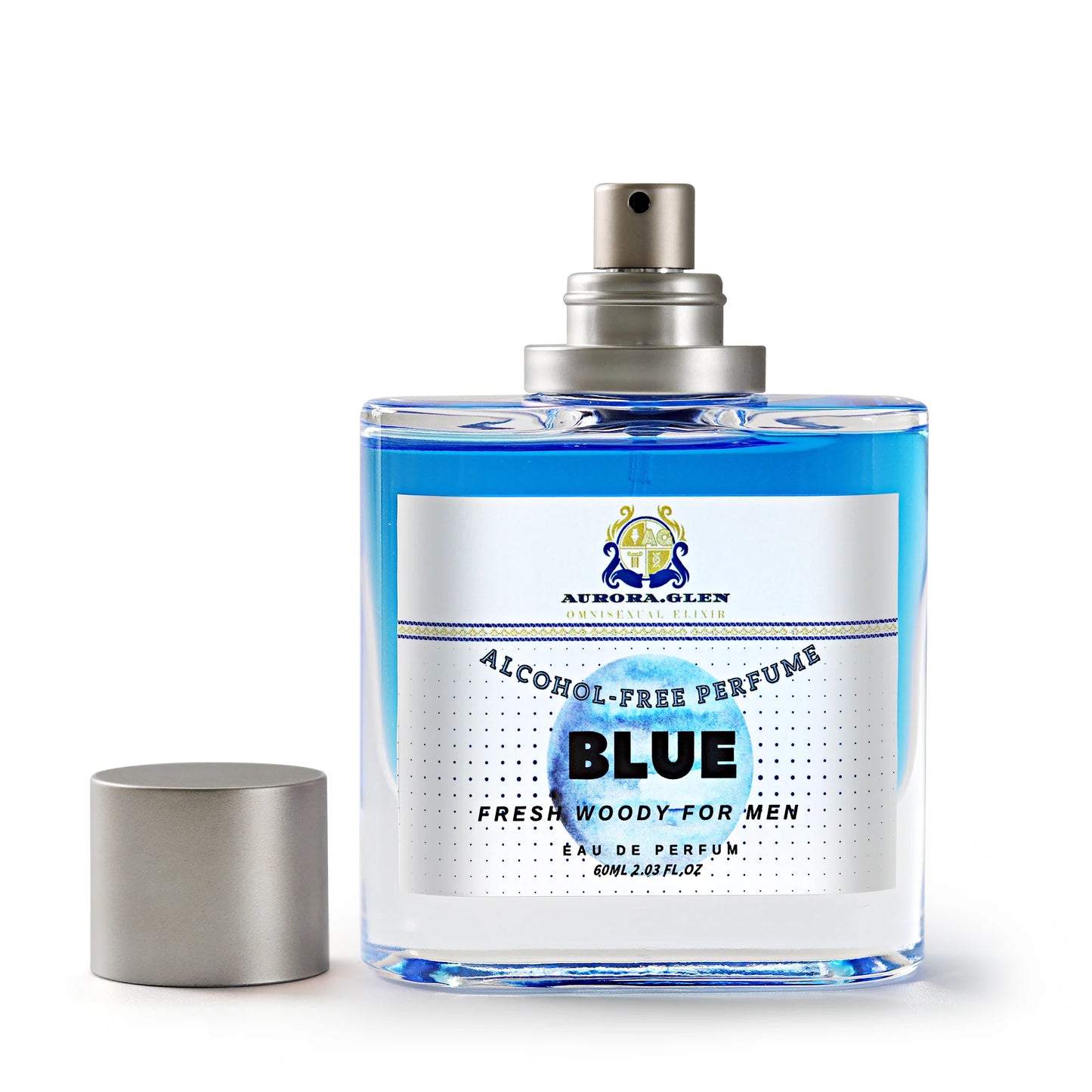 Azure for Men Perfume Oil 60mL Alcohol-Free Fresh Woody Scent Long-Lasting 6-8H Skin Sensitive Skin Safe Lemon Vetiver Cedar