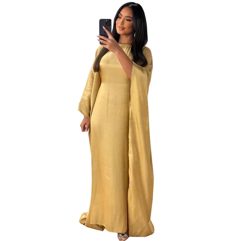 2024 Muslim Dress Women Summer Fashion Muslim Long Sleeve Satin Plus Size Long Abaya Kaftan Abaya Dubai Abaya Muslim Clothes