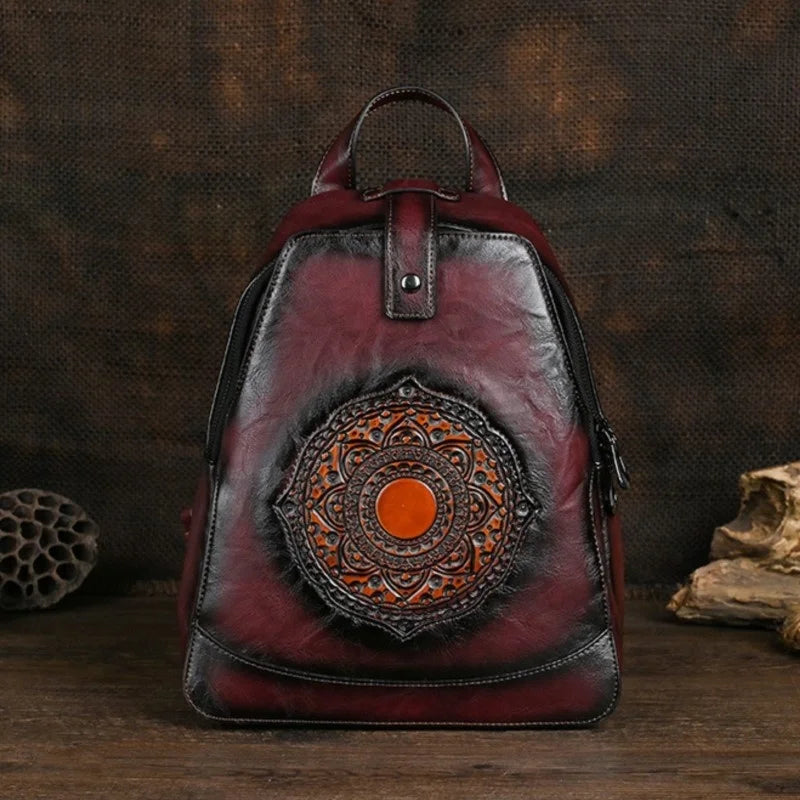 MOTAORA Vintage Large Capacity Backpack For School Teenagers Girls Women Leather Bag 2025 New Totem Embossed Travel Backpacks
