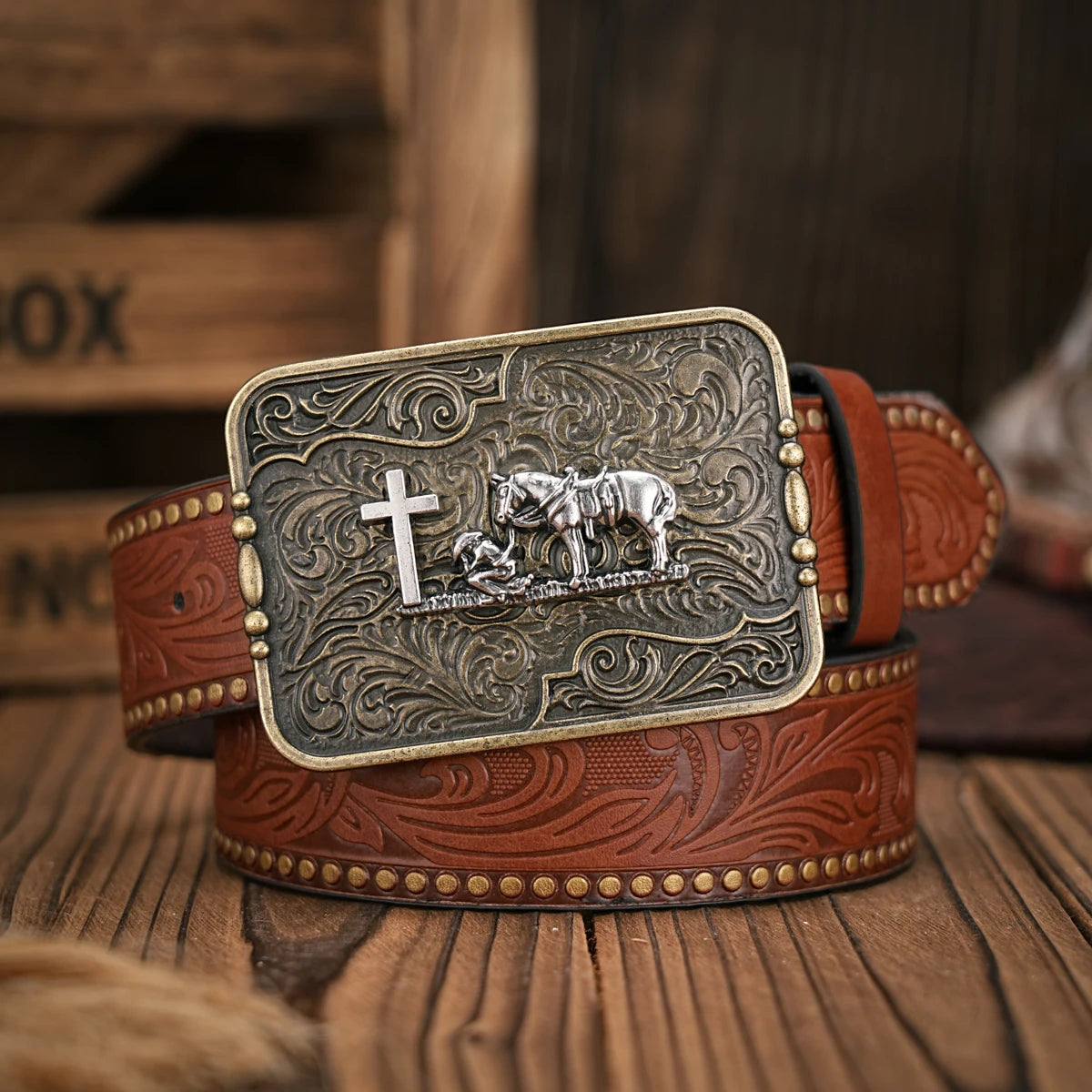 Vintage Style PU Leather Western Cowboy Belt with Classic Buckle - 3.8cm Wide, Durable and Stylish for Men and Women - Perfect f