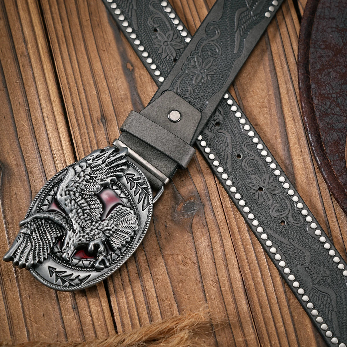 Men - Women - Western Denim - pu leather - Belt - Vintage jeans with needle buckle brown belt