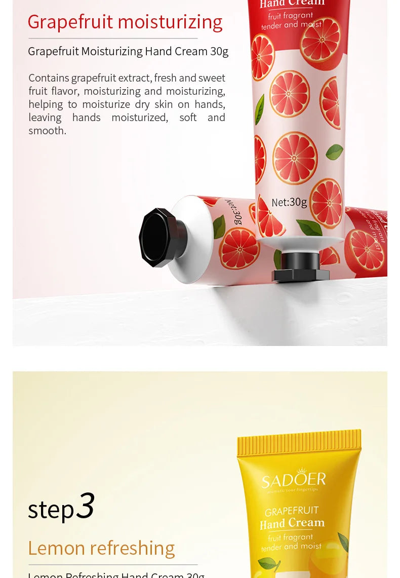 5Pcs/set SADOER Fruit Plant Fragrance Hand Cream Sets Moisturizing Repair Anti Dry Hand Lotion Sets Hands Skin Care Products