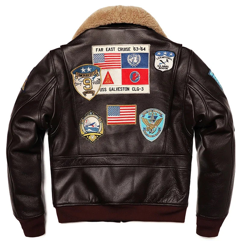 Men’s Military G1 Flight Jacket – Thick Quilted Cowhide Leather Winter Overcoat