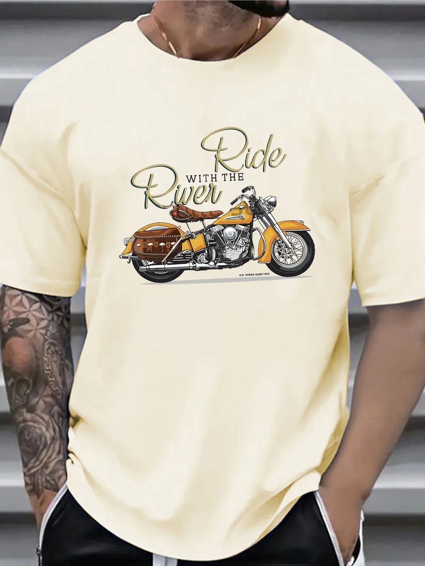 🏍️ Men’s Summer 100% Cotton Casual T-Shirt,Classic Retro Motorcycle Print | Loose Fit | Breathable Comfort