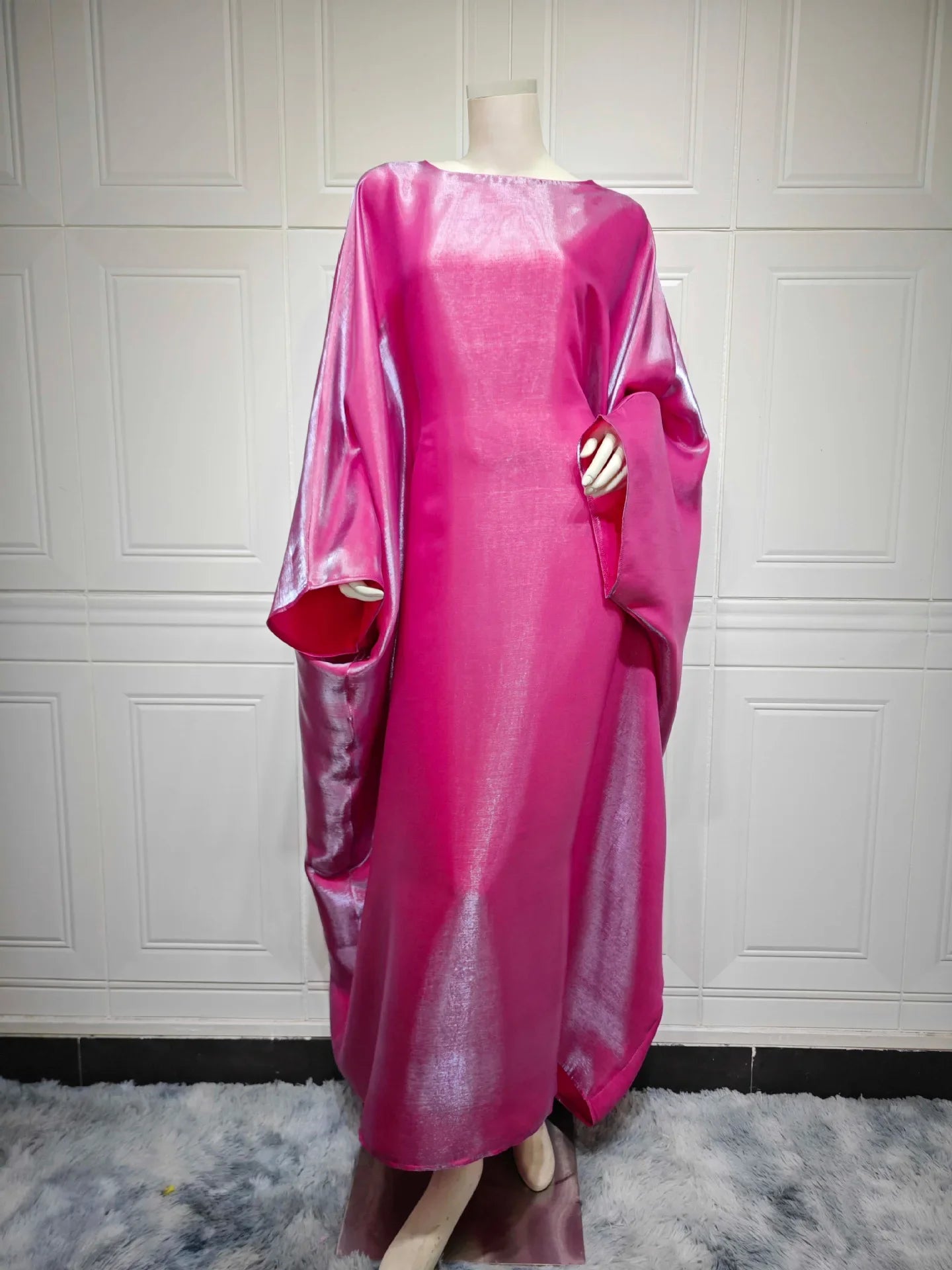 Batwing Butterfly Sleeve Satin Dress Abaya Dubai Muslim Maxi Dress Kaftan Abayas for Women Kebaya Caftan Robe Femme Vestidos