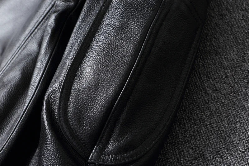 Men's Natural Leather Jacket First Layer Calfskin Stand Collar Motorcycle Jacket Retro Brown Cowhide Jacket Men‘s Biker Clothes