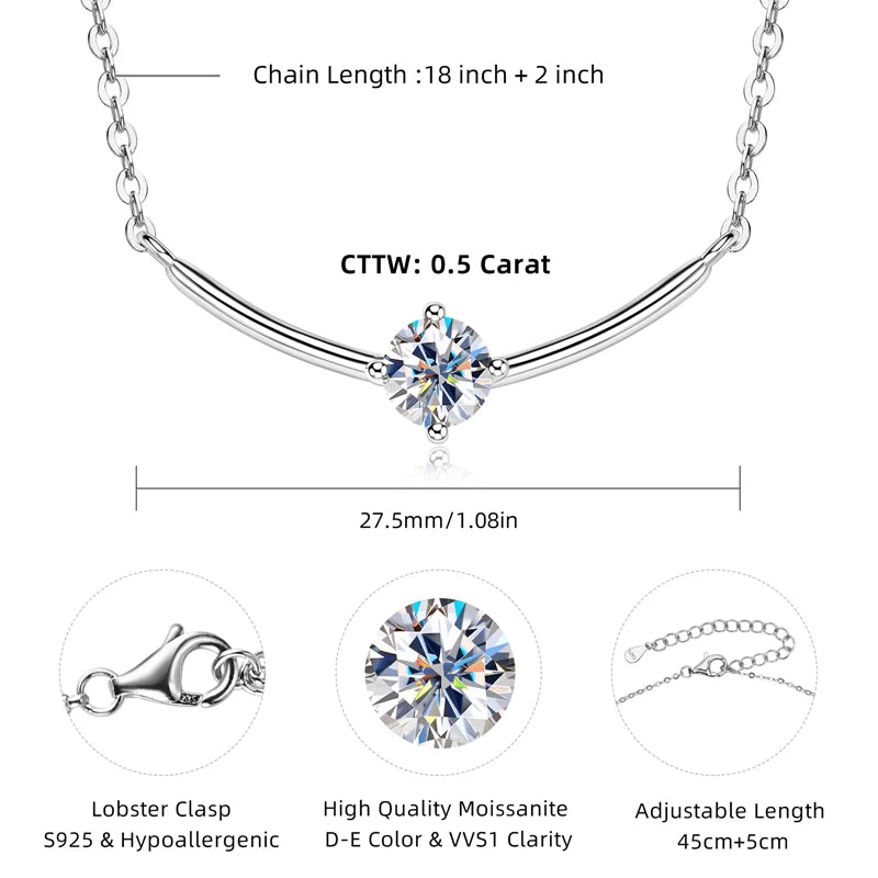 Lnngy Minimalist Choker Necklace For Women 925 Sterling Silver 5mm 0.5ct Moissanite Pendant Necklace Delicate Daily Jewelry Gift