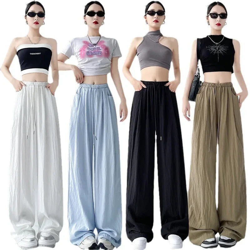 Ice Silk Wide Leg Pants Women Summer Thin Loose Casual Sun Protection Straight Leg Yamamoto Pants Lazy Dragging Pants