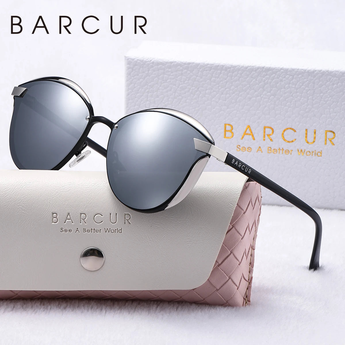BARCUR Luxury Brand Delicate Fantasy Rimless Cat Eye Polarized Sunglasses Casual Party Vacation Travel UVA*B Women Sunglasses
