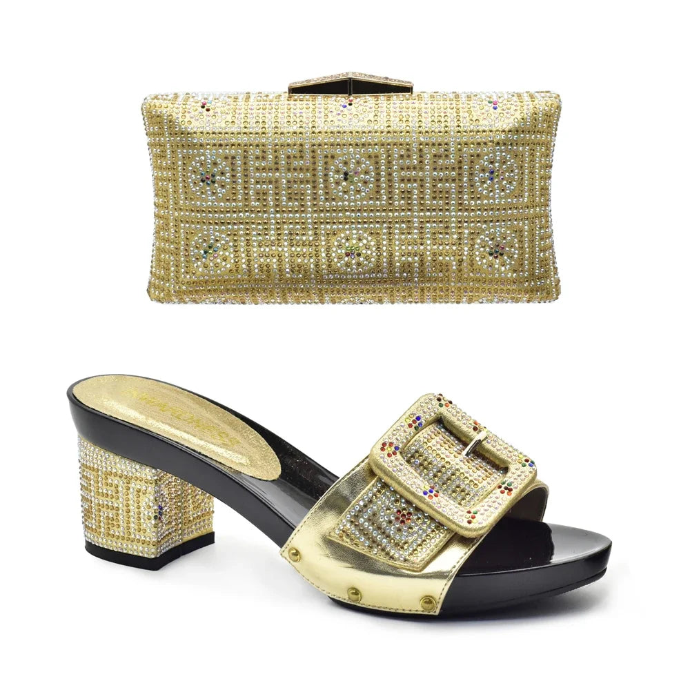 Peep Toe Slingback Pumps & Matching Bags – Italian Style Party Shoe Set with Rhinestone Luxury (Sizes 37-43)