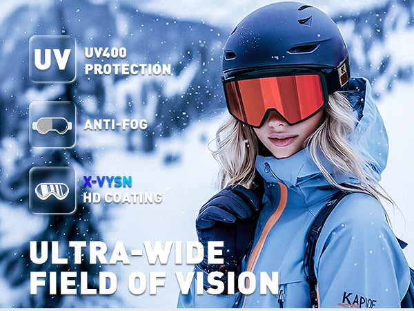 KAPVOE New Ski Snowboard Mask Goggle Men Women UV400 Protection Snow Glasses Magnetic Attraction Anti-Fog Skiing Goggles Adult