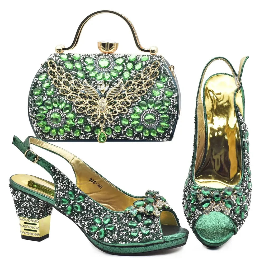 New Arrival Italian Shoes and Bags Matching Set Decorated with Rhinestone Plus Size Shoes Luxury Italian Shoe and Bag Set 2025