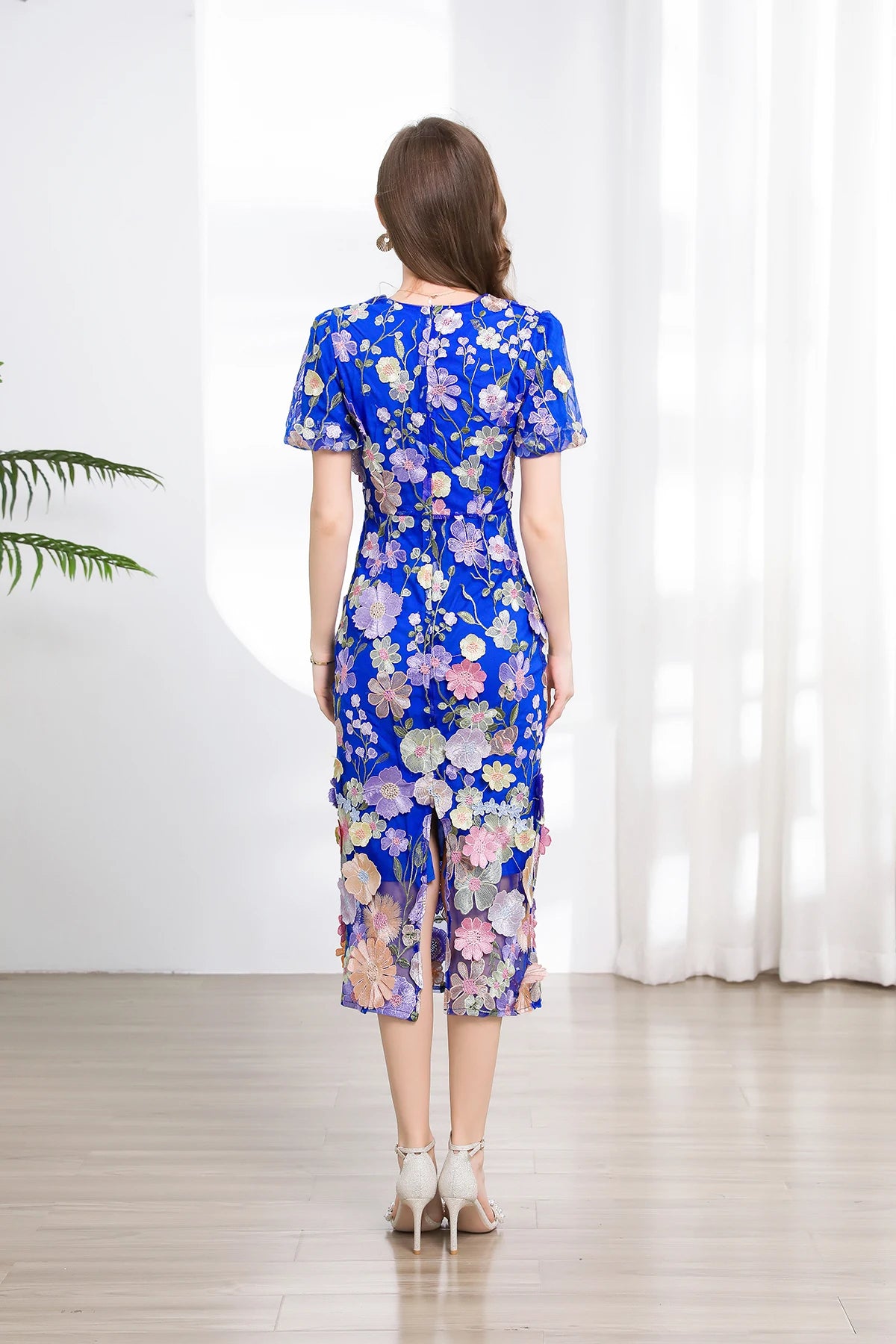 Summer High-end Embroidery Lace Prom Dress Women French Luxury 3D Flower Short Sleeve Long Dress Party Bodycon Holiday Vestido