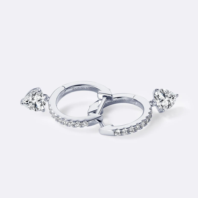 Lnngy 5x5mm Heart Cut Pendant Moissanite Earring 925 Sterling Silver Dangle Earrings For Women Lovers' 2024 Trending Jewelry