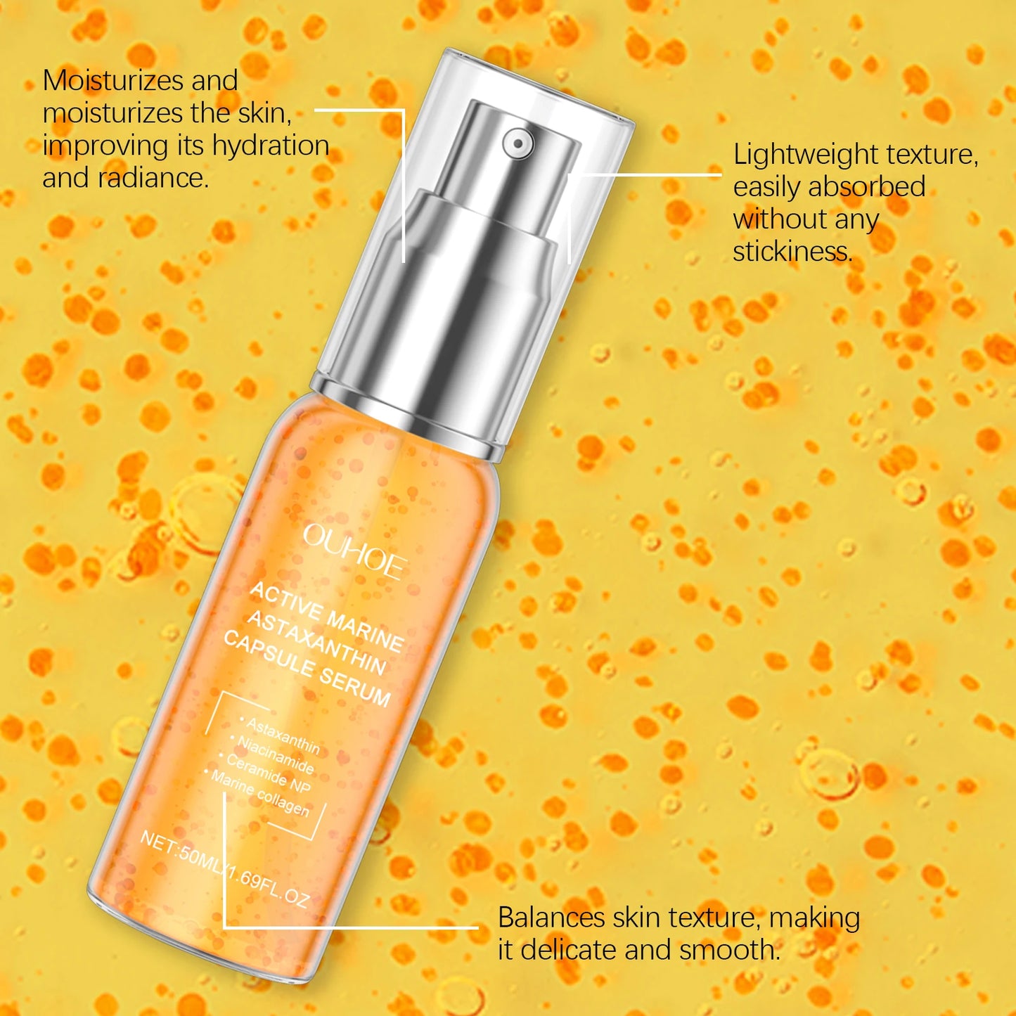Collagen Astaxanthin Face Serum Fade Dark Spots Pigmentation Anti Aging Rejuvenation Hydrating Brightening Skin Care Essence