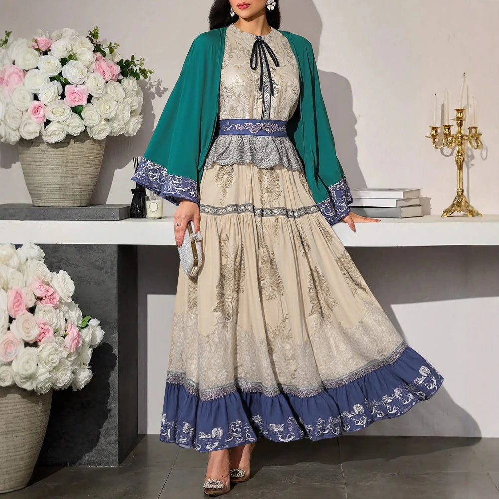 Rafiah Women's Dresses Summer Comfortable Elegant 2025 Long Sleeve Round Neck A-Line Vacation Long Dress