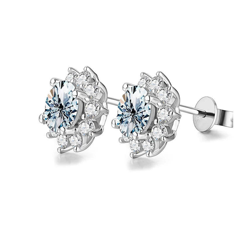 GRA Moissanite Diamond Unusual Halo Sun Flower Stud Earrings for Women 925 Sterling Silver Solitaire Wedding Party Fine Jewelry