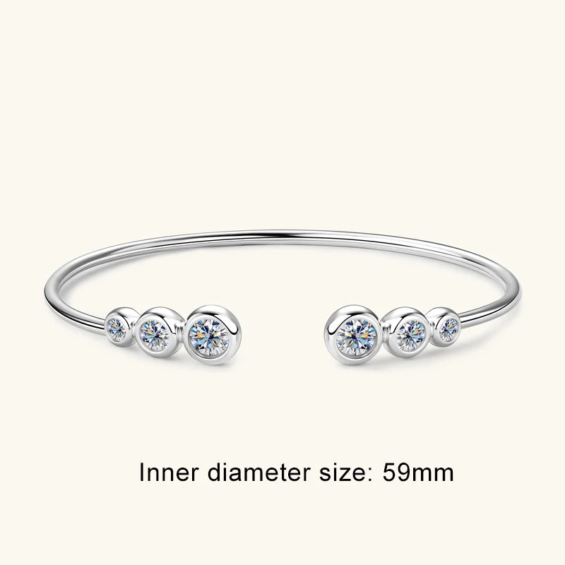 Lnngy Sparkling Moissanite Bracelets For Women Girl Original and Pure 925 Sterling Silver Cuff Bracelet Open Wrist Jewelry Gift