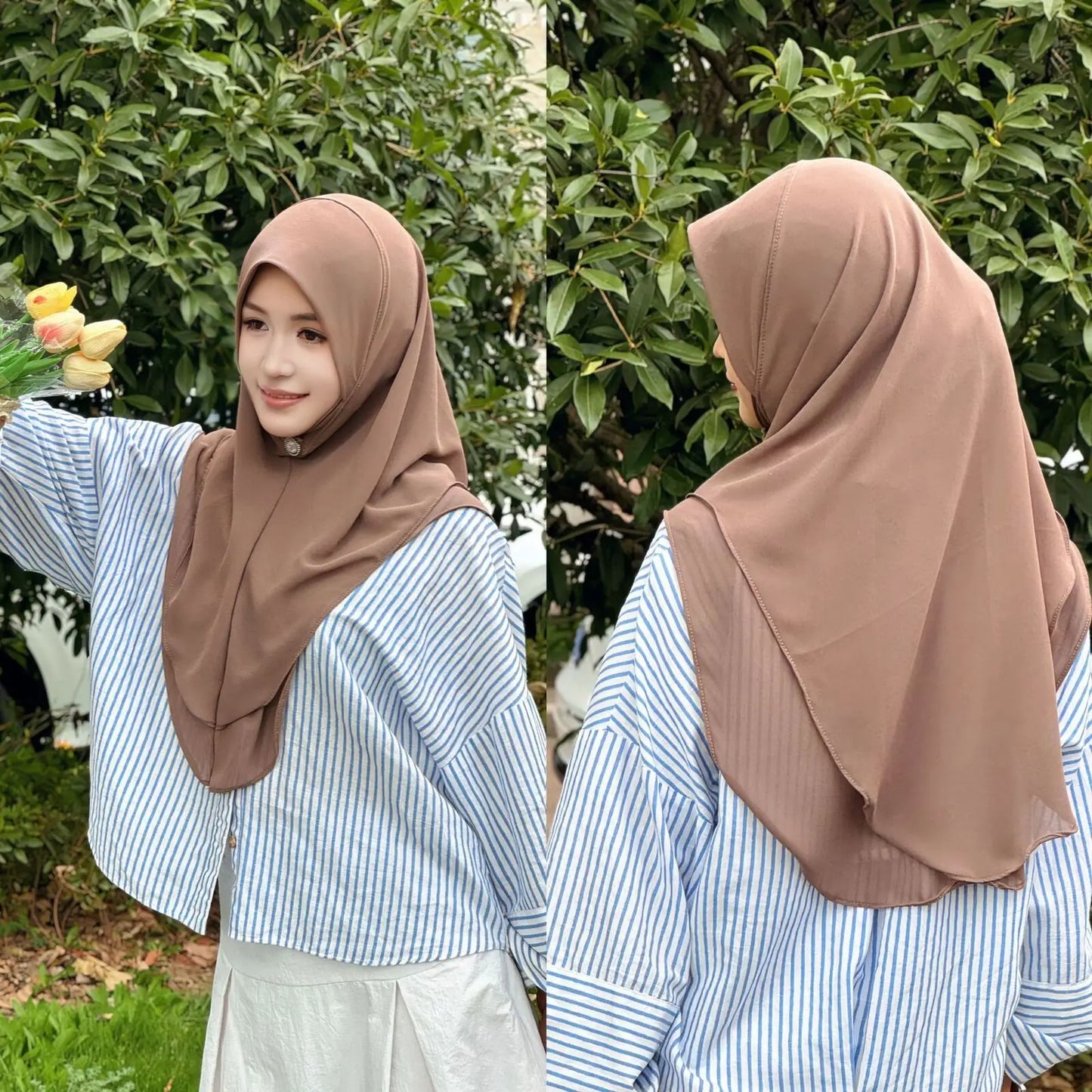 Double Layer Chiffon Turban for Women Muslim Hijab Malaysian Headwear Cap One Piece Amira Islamic Shawl Arab Headband Scarf