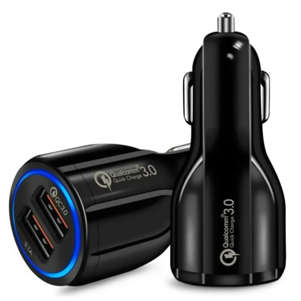 شاحن سيارة عالي الجودة 3.1 أمبير بمنفذين USB 12-24 فولت، مقبس ولاعة سجائر QC3.0، محول شحن سريع للهواتف iPhone وSamsung