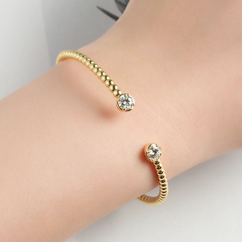 Lnngy Sparkling Moissanite Bracelets For Women Girl Original and Pure 925 Sterling Silver Cuff Bracelet Open Wrist Jewelry Gift