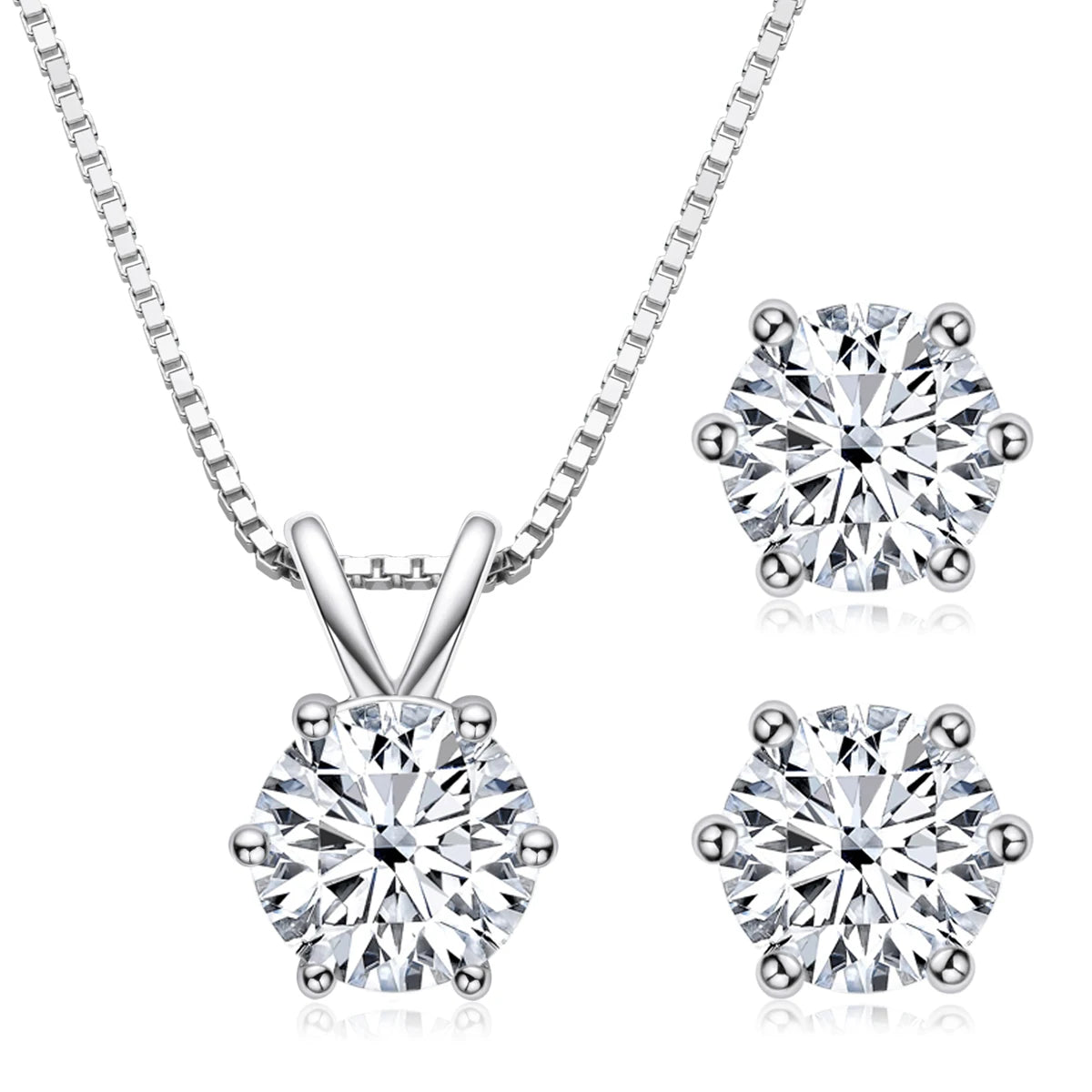 Lnngy 6.5mm 1CT Moissanite Earrings Pendant Necklace Original 925 Sterling Silver Earring For Valentine's Day Jewelry Set Gift