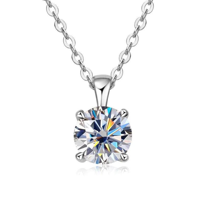 JoyceJelly Classic Four Prong 1ct Moissanite Necklace Women's 925 Sterling Silver Plated 18k Gold Pendant Luxury Fine Jewelry