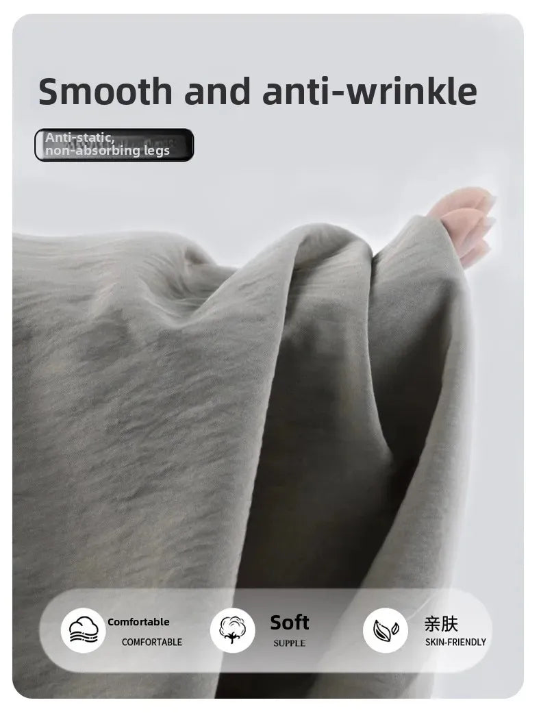 Ice Silk Wide Leg Pants Women's Summer Thin Drape Casual Japanese Lazy Style Long Straight Sumi Pants