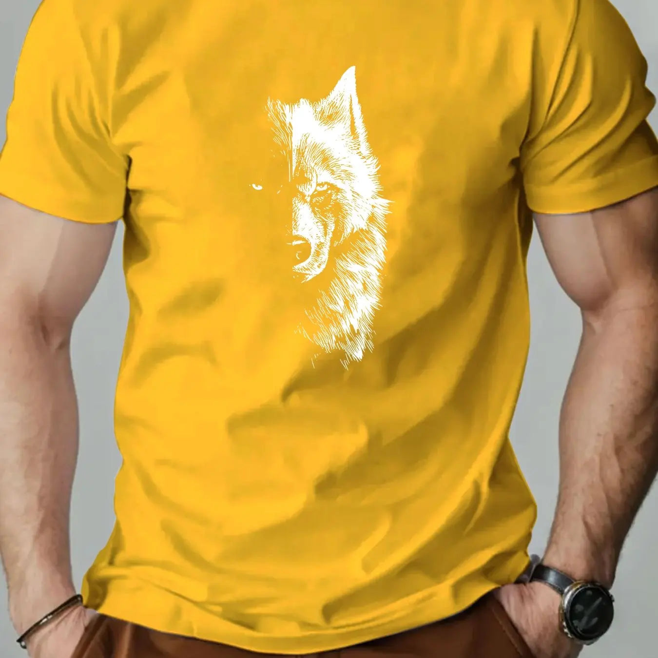 🐺 Men’s Summer 100% Cotton Casual T-Shirt,Half Wolf Pattern Print | Loose Fit | Round Neck | Breathable Comfort