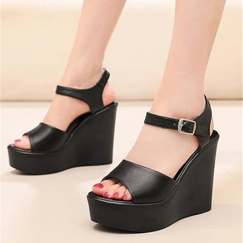 Women’s Genuine Leather wedges Sandals – Elegant Party Wear