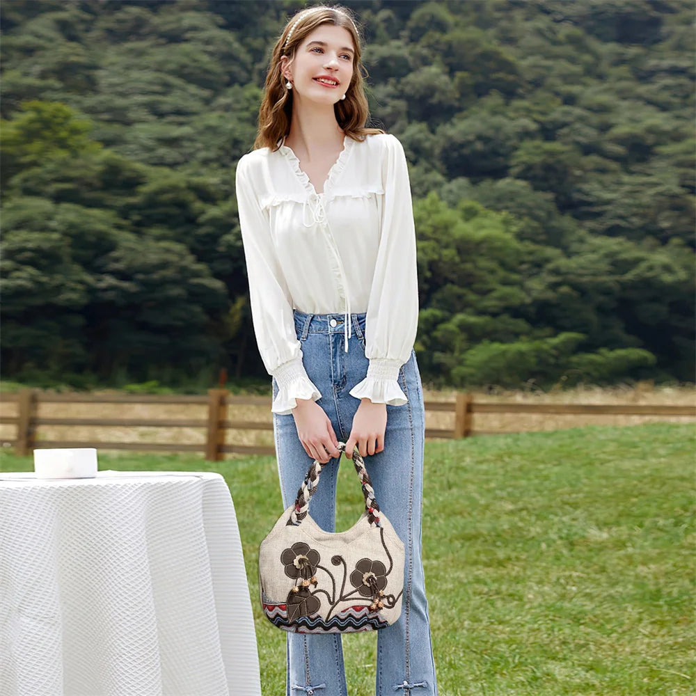 MOTAORA Women Handbags Vintage Canvas Bag Ladies Canvas Handbag Casual 2025 Woven Small Handbag Fabric Gout Craft Female Handbag